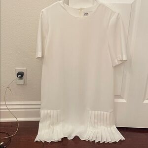Zara Ivory Dress with Pleated Hem